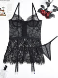 Thin lace see-through nightgown with irregular hem sexy erotic set