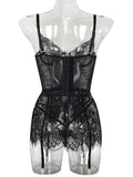 Thin lace see-through nightgown with irregular hem sexy erotic set
