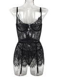 Thin lace see-through nightgown with irregular hem sexy erotic set