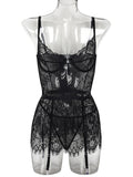 Thin lace see-through nightgown with irregular hem sexy erotic set