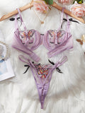 New sexy butterfly embroidery transparent mesh contrast sexy lingerie set