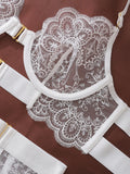 See-through embroidered lace sexy lingerie four-piece set