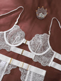 See-through embroidered lace sexy lingerie four-piece set