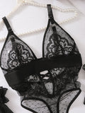 Lingerie sexy polka dot mesh lace splicing low-cut no-wire sexy jumpsuit set