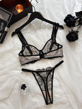Sexy Lingerie Set with Embroidered Mesh and See-Through Patchwork