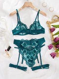 Fashionable embroidery patchwork sexy body-shaping lingerie four-piece set