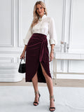 New solid color twisted skirt slit velvet skirt