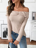 Solid color long-sleeved one-shoulder neckline irregular hem knitted T-shirt