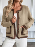 New Retro Contrast Color Knitted Cardigan Sweater Jacket