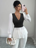 Elegant patchwork long-sleeved vest shirt