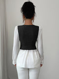 Elegant patchwork long-sleeved vest shirt