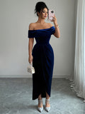 Elegant style strapless solid color dress