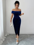 Elegant style strapless solid color dress