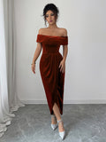 Elegant style strapless solid color dress