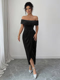 Elegant style strapless solid color dress