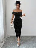 Elegant style strapless solid color dress