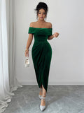 Elegant style strapless solid color dress