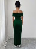 Elegant style strapless solid color dress