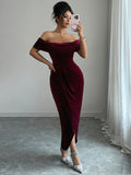 Elegant style strapless solid color dress