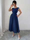 Elegant solid color waisted sleeveless maxi dress
