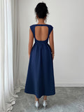 Elegant solid color waisted sleeveless maxi dress