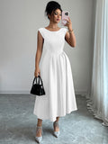 Elegant solid color waisted sleeveless maxi dress
