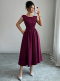 Elegant solid color waisted sleeveless maxi dress