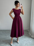 Elegant solid color waisted sleeveless maxi dress