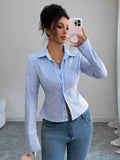Simple Striped Long Sleeve Button-Down Shirt