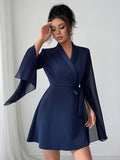 Elegant long-sleeved tie dress