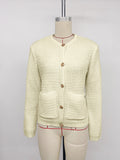 Casual Metal Button Cardigan Solid Color Sweater Jacket
