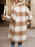 Casual retro style mid-length double-breasted suit collar brushed plaid jacket