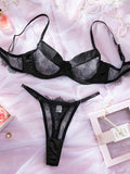 Solid color sexy satin splicing lace underwear set