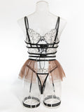 New Sexy Lace Mesh Embroidery Buttoned See-Through Suspender Bra Set