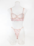 Sexy pastoral floral knitted lingerie set