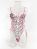 Leopard print polka dot perspective sexy backless suspender bodysuit