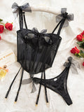 Sexy and comfortable see-through bow tie fishbone bra hot girl two-piece set