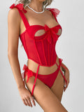 Sexy and comfortable see-through bow tie fishbone bra hot girl two-piece set