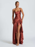 Sexy halter dress with ruffled, irregular hem.