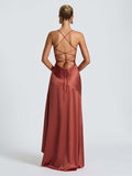 Sexy halter dress with ruffled, irregular hem.