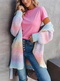 Sweater rainbow tie-dye mid-length loose cardigan women's knitted sweater coat