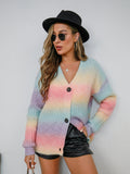 New Gradient Dye Rainbow Sweater Button Knit Cardigan