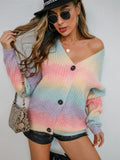 New Gradient Dye Rainbow Sweater Button Knit Cardigan