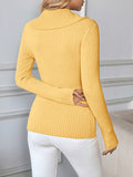Pearl embellished solid color asymmetrical V-neck slim-fit sweater