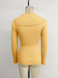Pearl embellished solid color asymmetrical V-neck slim-fit sweater