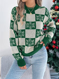 Christmas Snowflake Plaid Lantern Long Sleeve Pullover Sweater
