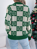 Christmas Snowflake Plaid Lantern Long Sleeve Pullover Sweater