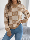 Christmas Snowflake Plaid Lantern Long Sleeve Pullover Sweater