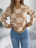 Christmas Snowflake Plaid Lantern Long Sleeve Pullover Sweater