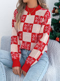Christmas Snowflake Plaid Lantern Long Sleeve Pullover Sweater